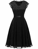 Dressystar Spitzen Cocktailkeid Elegant für Hochzeit Knielang Festlich Abendkleider Kurz AUP2050 Black M