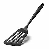 Onader Pfannenwender, Silikon Spatula Bratwender für Fisch & Fleisch, Antihaft Küchenhelfer Schlitzwender zum Braten Wenden Kochen, Hitzebeständig Fischwender, Spülmaschinenfest, Schwarz