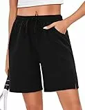 Leversic Bermuda Shorts Damen Kurze Sporthose Sweathose Sommer Hosen Lässige Shorts Jogginghose Gym Yoga Fitness, 703-Schwarz, L