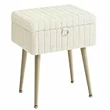 SONGMICS Schminktisch-Stuhl, Hocker mit Stauraum, Schminkhocker, Fußhocker, Metallbeine, gepolstert, verstellbare Füße, Wohnzimmer, Schlafzimmer, Ankleidezimmer, cremeweiß LOM505WZ02