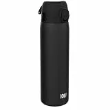 ion8 Leicht Stahl-Trinkflasche, 600 ml, Nicht Isoliert Auslaufsicher, Einhandöffnung, Sichere Verriegelung, Spülmaschinenfest, Klappdeckel, Tragegriff, Leicht zu Reinigen, Schwarz