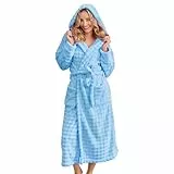 V.&GRIN Damen-Bademantel mit Kapuze, super saugfähig, schnell trocknend, für nach der Dusche, Spa, weicher Bademantel mit Blasenstruktur, Hell, blau, Large-X-Large