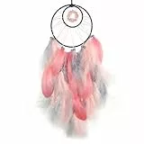 BetterJonny Traumfänger, 65cm Dreamcatcher Vintage Feder Traumfänger Handgefertigt Dream Catchers im Böhmischen Stil für Wandbehang Wohnkultur Ornamente Handwerk Zimmerdekoration Grau Rosa