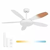 Noaton Deckenventilator mit Beleuchtung Maia, Weiß/Ahorn, Durchmesser 132 cm, DC motor 41W, LED 24W, 3 Farbtemperaturen, Fernbedienung, Luftdurchsatz bis zu 198 m3/min, Verlängerungsstange 15/25 cm