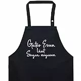 EXPRESS-STICKEREI Moderne Schürze für Frauen verstellbar mit Tasche - Kochschürze mit Spruch: Gutes Essen lässt Sorgen vergessen - bestickte Küchen-Schürze - Hobby-Koch Geschenk für Oma/Mama