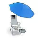 Relaxdays Sonnenschirm, Ø 180 cm, höhenverstellbar, kippbar, Balkonschirm, rund, Polyester, Stahl, Strandschirm, blau