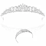 Hochzeit Braut Tiara Diadem, 14,5 cm / 5,7 Zoll Hochzeit Strass Tiara Silber, Diademe für Damen, Kristalle Prinzessin Krone Silber für Geburtstag, Hochzeit, Festzug, Abschlussball Party, Gewicht 38g