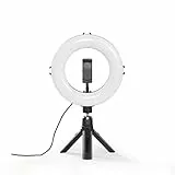 Hama LED Ringlicht mit Stativ Handy (8“ Ringleuchte, 21 cm Durchmesser, Tisch Stativ für die Kamera, Dimmbares LED Tischringlicht für Selfie, Videokonferenz, YouTube, TikTok, Fotografie) schwarz