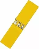 Ro Rox Damen Breiter Elastischer Taillengürtel im Retro Vintage Stil – Stretchgürtel für Kleider, 50er Jahre – Silberne oder Goldene Schnalle - DE 34-54 (Gelb, Medium)