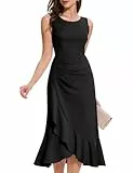 Aupuls Formelle Damenkleider für Hochzeit, langes Abendkleid, Elegante Meerjungfrauenkleid, figurbetonte Kleider mit Schlitz AUPG015 Black M