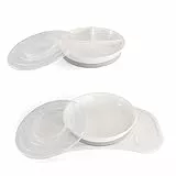 Twistshake Babygeschirr-Set Mini + Geteilter Teller | Baby-Saugnapfplatte + Baby-Tischset (31 x 17 cm) + geteilter Teller | BPA-frei | Trainingsplatte | Weiß