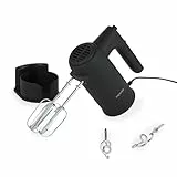Petra PT5613BMBLKVDE Handmixer Handrührer - Elektrischer Küchenmixer zum Kneten/Schlagen, Schneebesen/Knethaken inklusive, 5 Geschwindigkeiten Mixer, Aufbewahrungsbasis, Handrührgerät, 300 W, Schwarz