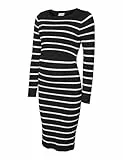 MAMA.LICIOUS Damen MLNEWSIV June LS UK Knit Dress 2F A NOOS Kleid, Black/Stripes:Snow White, Medium