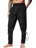 Runcati Herren Mittelalter Hose Vintage Leicht Leinenhose Renaissance Wikinger Piratenhose Einfarbig Baggy Freizeithose Cosplay Kostüm Hosen Schwarz L