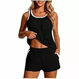 UHouse Tankini Damen Bauchweg Set Schnelltrocknend Badeanzug Zweiteiler Tankinis mit Badeshorts Freizeit Bademode Große Größen Sommer Schwimmanzug Strand Badanzüge Frauen Schwarz L
