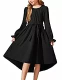 Arshiner Kleider für Mädchen Schwarzes Chiffonkleid Langarm Freizeitkleid Kinder Halloween Kleid Partykleid Herbst Winterkleid Festlich Abendkleid mit Gürtel 11-12 Jahre
