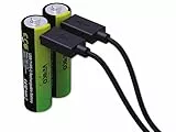 VERICO LoopEnergy AA 2550, Mignon, wiederaufladbare USB-C Batterie AA 1,5V 2550mWh (1700mAh) Li-Ion Akku, Schnellladung via USB-C Anschluss in ca. 2 Stunden, 2er Pack AA, 1 Kabel USB -A auf 2 x USB-C