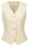 Gowjog Damen Weste Anzugweste Gefüttert Button Up V-Ausschnitt Smoking Vintage Jacke Dressy Ärmellos Westen(Apricot,L)