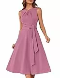 GRACE KARIN Damenkleid Elegantes Hochzeitspartykleid Ärmellos Abend Cocktailkleid mit Gürteltasche Rosa M