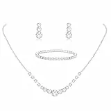 Diamday Brautschmuck Schmuck Set für Damen Silberschmuck Set Strass Kristall Halskette Tropfen Ohrringe Link Armreif Armband Hochzeitsschmuck Sets für Bräute Bridemaid Prom Kostüm Zubehör