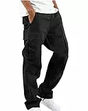 YAOHUOLE Herren Cargo Pants Casual Baumwolle Dehnbar Kordelzug Taille Hose, Schwarz , 56