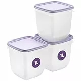 SmartStore Frischhaltedosen mit Deckel und Kühlschrank Organizer 1L 3er Set | Geeignet für Kühlschrank und Gefrierschrank | BPA freie meal prep boxen | Gefrierbox Set, Lavendel