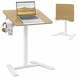 COSTWAY Beistelltisch höhenverstellbar mit versteckten Rollen, Stehtisch mit 90° neigbarer Tischplatte, Haken und Becherhalter, Stehpult, Steh-Sitz Schreibtisch, Laptoptisch für Wohnzimmer