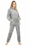 CityComfort Schlafanzug Damen Lang Flauschig Warm Winter Fleece Pyjama Damen Hausanzug Kuschelig (M, Anthrazit)