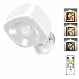 Adewalk LED Wandleuchte Kabellos mit Fernbedienung, Ohne Stromanschluss Wall Lamp mit 3 Farbtemperaturen/Dimmbar/Timer, 360° Drehbare Wandlampe Akku Innen für Wohnzimmer Schlafzimmer Flur, Weiß