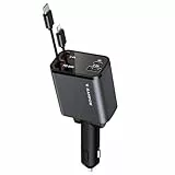 RAMPOW Zigarettenanzünder USB C, Auto Zubehör 65W Auto ladegerät Kfz Zubehör, 4in1 Einziehbares Auto Ladegerät Zigarettenanzünder Schnellladegerät mit iPhone 16/15/14/13, Samsung, iPad - Silberweiß