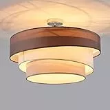 Lindby Textil Deckenleuchte rund 3 flammig, Ringe Deckenlampe Stoff Braun Weiß Grau 3x E27 max. 60W ohne Leuchtmittel Schlafzimmerleuchte