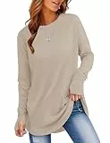 Rapbin Sweatshirt Damen Pullover Rundhals Langarmshirt Herbst Winter Pulli Casual Langarm Oberteile Tops Mit Daumenloch Khaki S
