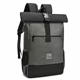EverVanz Rolltop Laptop Rucksack -Tagesrucksack aus Leder und Polyester -Groß Rucksack Mit USB Ladeanschluss - Schulrucksack mit Laptopfach17 Zoll - Wasserabweisend Backpack für Damen & Herren
