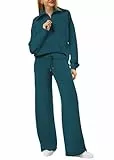 XIEERDUO Lounge-Sets für Damen, Sweatshirt mit halbem Reißverschluss und weitem Bein, 2-teiliges Outfit, Trainingsanzug, 15 - Blaugrün, Medium