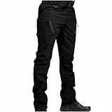 UHouse Cargohose Herren Taktische Hose Baumwolle Freizeithose Mode Regular Fit Outdoorhose Freizeit Trekkinghose Bequeme Stoffhose Tactical Herrenhosen Basic Militär Pants Schwarz M