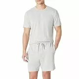 Amazon Essentials Herren Schlafanzug aus Baumwoll-Modal, Kurzärmeliges T-Shirt mit Shorts, Hellgrau Meliert, L