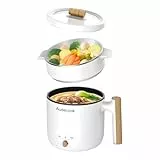 Audecook Elektrischer Dampfkocher, tragbarer Mini-Reisekocher, 1,8 l, multifunktionale antihaftbeschichtete elektrische Bratpfanne zum Braten/Eintopfen/Dampfgaren, perfekt für Ramen-Nudeln