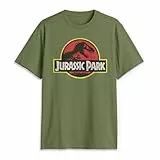 Jurassic Park Herren Klassischem Film-Logo T-Shirt, Military Green, Groß