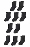 Amazon Essentials Unisex Kinder Crew-Baumwollsocken, 10 Paar, Schwarz, 8 Jahre