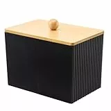 GOURDBRO Q-Tips Wattestäbchen Aufbewahrungsbox, Polystyrol Wattestäbchen Spender mit Bambus Deckel, Wattestäbchen Behälter Bad Organizer Schwarz