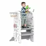 Gupamiga Lernturm für Kinder, Montessori Küchenhelfer, Learning Tower mit Kippschutz, 3 Stufen Höhenverstellbar SST-02