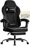 WOLTU Gaming Stuhl Stoff mit Bequemlichkeit Federunterlage, Kühl im Sommer, Gamer Chair Sessel Hohe Belastbarkeit ergonomischer mit Kopfkissen, Lendenkissen, Fußstütze, Netzstoff, Schwarz