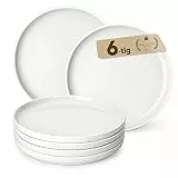 MALACASA LUNA Dessertteller Set für 6 Personen, Ø 21 cm Frühstücksteller aus weißem Porzellan, Servierteller mit erhöhtem Rand für Kuchen, Salat und Vorspeisen
