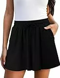 Leversic Shorts Damen Sommer Hosenrock Kurze Hose Wide Leg mit Taschen Lose Freizeit Culottes, 039-Schwarz, L