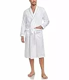 COLORFULLEAF Bademantel Herren aus 100% Baumwolle Leicht Sauna Morgenmantel Männern Reisebademantel Saunamantel mit Tasche(Weiss,M)