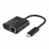 Belkin USB-C/Ethernet- und Ladeadapter (100 W) mit Gigabit-Ethernet- und USB-C-Anschluss - 10/100/1000 Mbit/s für eine schnelle Internetverbindung - kompatibel mit iPhone 16, Samsung Galaxy S24 usw.