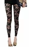 Fioeyr Damen Leggings aus Spitze für Frauen Halloween Kostüm Leggings Fancy Frauen Leggings Fußlose Blumenmuster Strumpfhose, Schwarz , One size
