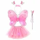 SOIMISS Fee Prinzessin Kostüm Mädchen LED Schmetterling Flügel Tutu Rock Zauberstab Stirnband für 3-7 Kinder Halloween Party Cosplay Dress Up Weihnachten Karneval Geburtstag Geschenk