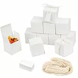 NAROSEBE 50 Stück Karton Geschenkboxen Hochzeit Kraftpapier Geschenkboxen mit Deckel Kraftpapierbox Geschenkschachtel klein Pralinenschachtel Leer mit Juteseilen für Geschenke Party Geburtstag 7*7*7cm