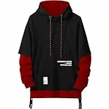 Moshtashio Kapuzenpullover für Herren, Patchwork Hoodie mit Kontrastfarbe Langarm Basic Sweatshirt Pullover mit Kapuze(Rot,M)